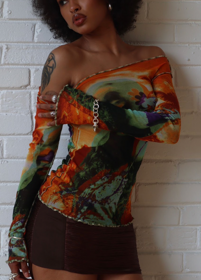 Jean Paul Gaultier SS2000 Off-Shoulder Mesh Top